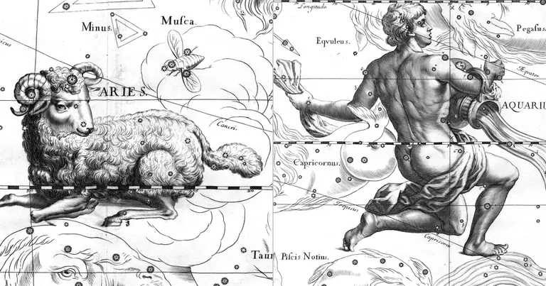 Ariete e Acquario: affinità tra fuoco e aria · Ioh. Hevelius · Uranographia · 1690