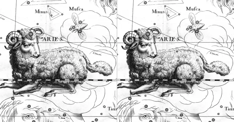 Widder und Widder: Feuer trifft auf Feuer · Ioh. Hevelius · Uranographia · 1690