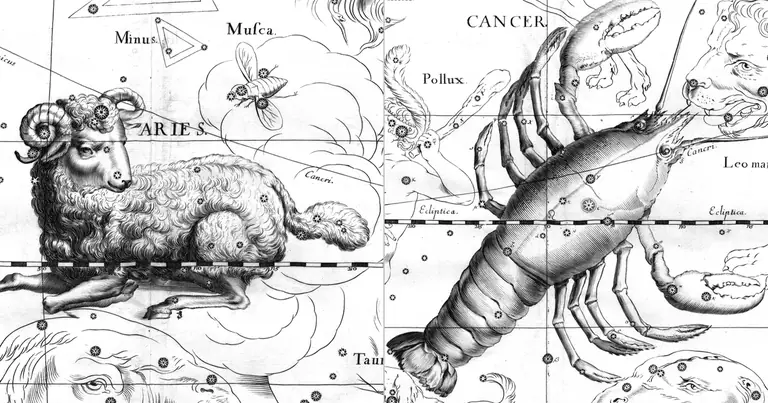 Ariete e Cancro: affinità tra fuoco e acqua · Ioh. Hevelius · Uranographia · 1690