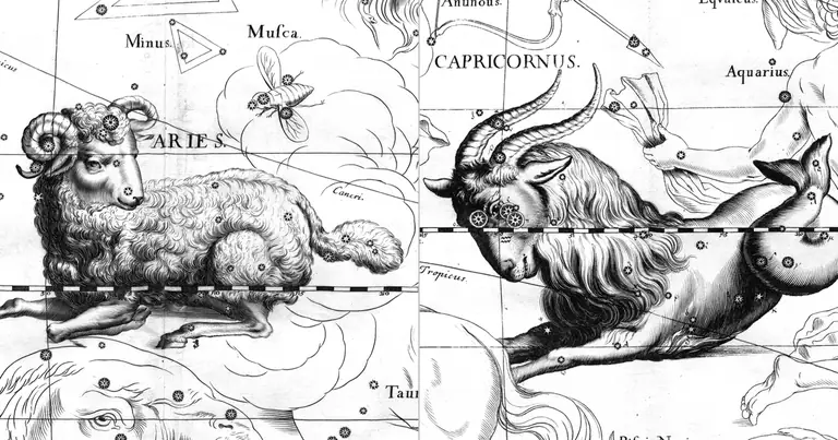 Widder und Steinbock: Ehrgeiz im Quadrat · Ioh. Hevelius · Uranographia · 1690