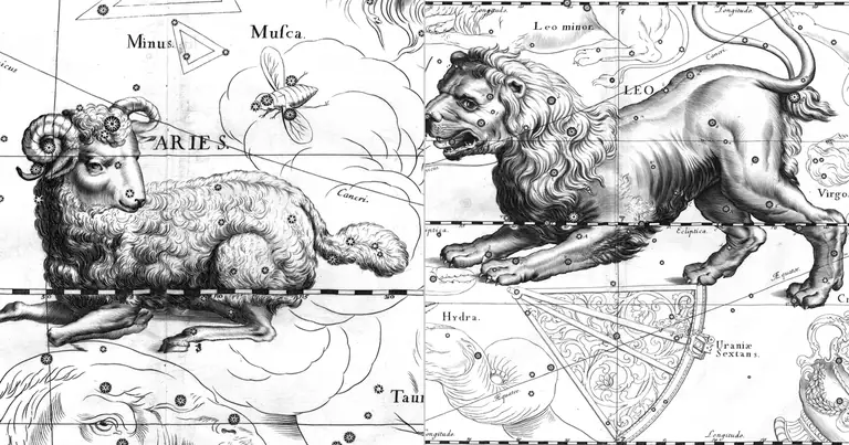Ariete e Leone: l’affinità tra due fuochi · Ioh. Hevelius · Uranographia · 1690
