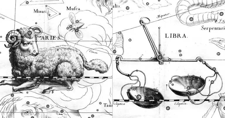 Aries y Libra: compatibilidad entre signos opuestos · Ioh. Hevelius · Uranographia · 1690