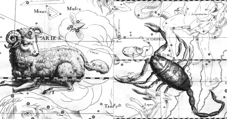 Áries e Escorpião: compatibilidade no amor e no desejo · Ioh. Hevelius · Uranographia · 1690