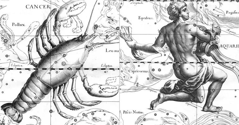Cancro e Acquario: compatibilità tra cuore e testa · Ioh. Hevelius · Uranographia · 1690
