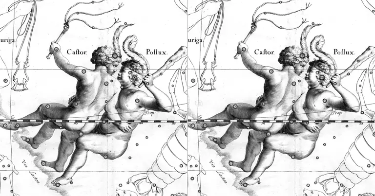 Gêmeos e Gêmeos: compatibilidade entre dois espelhos · Ioh. Hevelius · Uranographia · 1690
