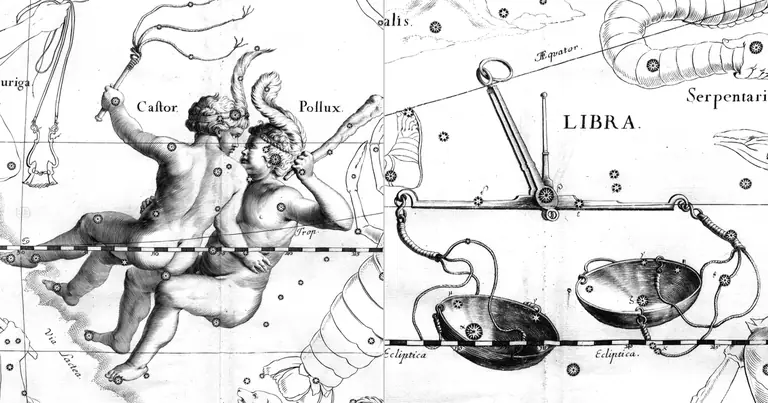 Gemelli e Bilancia: una coppia d’aria che scorre da sola · Ioh. Hevelius · Uranographia · 1690