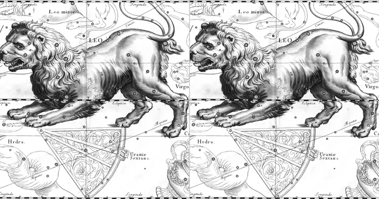 Leone e Leone: compatibilità tra due fuochi · Ioh. Hevelius · Uranographia · 1690