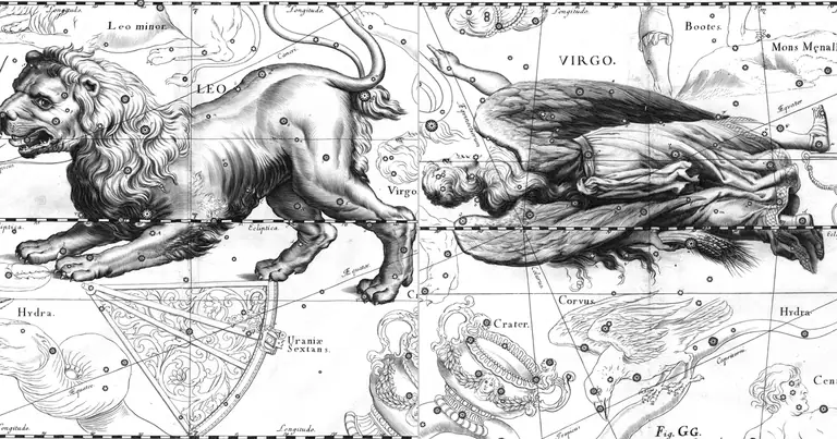 Лъв и Дева: съвместимост по зодия · Ioh. Hevelius · Uranographia · 1690