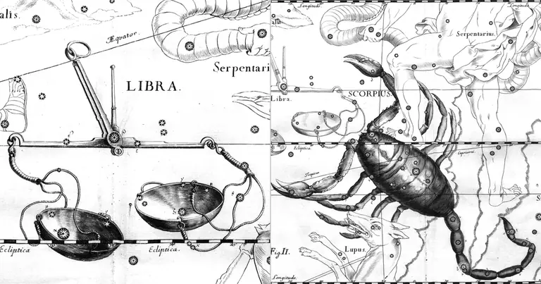 Libra e Escorpião: compatibilidade entre charme e intensidade · Ioh. Hevelius · Uranographia · 1690