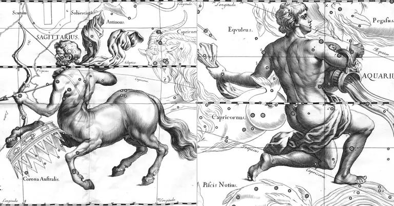 Sagittario e Acquario: affinità tra fuoco e aria · Ioh. Hevelius · Uranographia · 1690