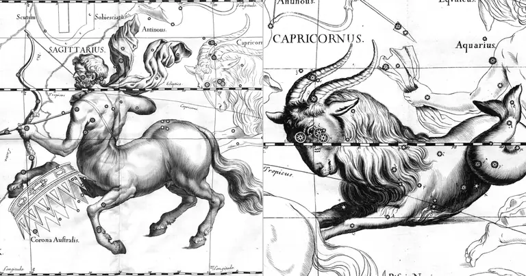 Стрелец и Козирог: Юпитер срещу Сатурн · Ioh. Hevelius · Uranographia · 1690