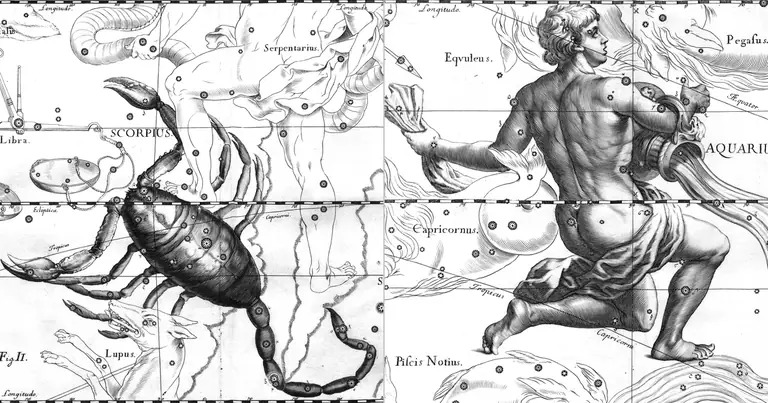 Scorpione e Acquario: affinità tra due segni fissi · Ioh. Hevelius · Uranographia · 1690