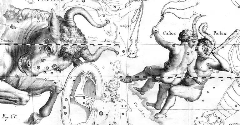 Toro e Gemelli: compatibilità tra terra e aria · Ioh. Hevelius · Uranographia · 1690