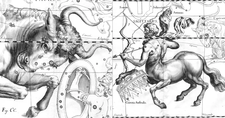 Телец и Стрелец: съвместими ли са? · Ioh. Hevelius · Uranographia · 1690