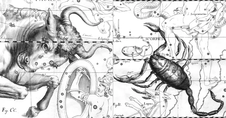 Toro e Scorpione: l’asse Venere e Marte · Ioh. Hevelius · Uranographia · 1690