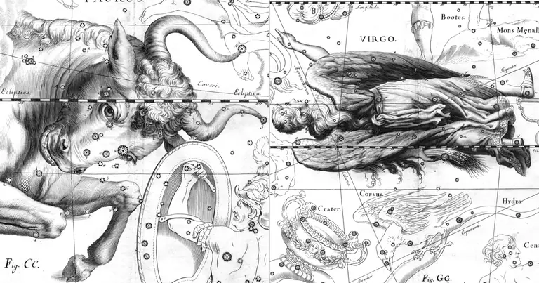 Телец и Дева: съвместими ли са? · Ioh. Hevelius · Uranographia · 1690