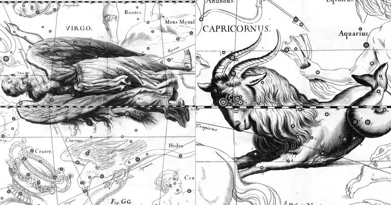 Дева и Козирог: съвместимост на две земни натури · Ioh. Hevelius · Uranographia · 1690
