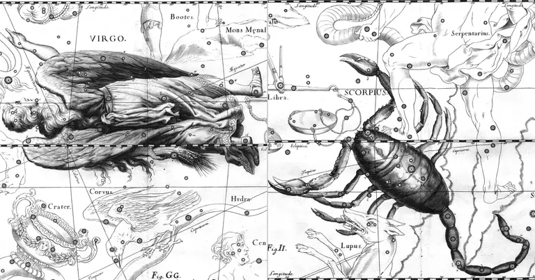 Дева и Скорпион: съвместимост по зодия · Ioh. Hevelius · Uranographia · 1690